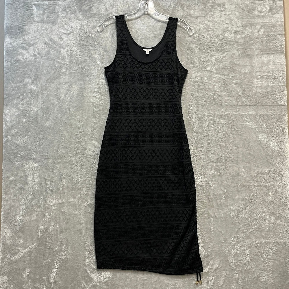 Guess Bodycon Dress Womens Small Black Geometric Lace Sleeveless Midi Scoop Neck